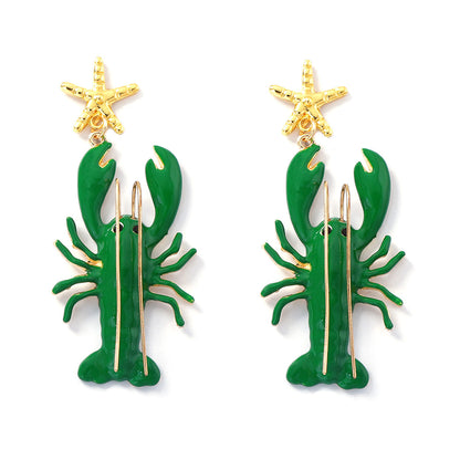 Stylish Coastal Beach Earrings with Unique Design – Long Mustache Painted Lobster & Starfish Dangle Earrings for Women