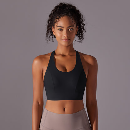 Seamless Solid Color Racerback Sports Bra with Adjustable Hook Closure Ideal for Running Fitness and Yoga