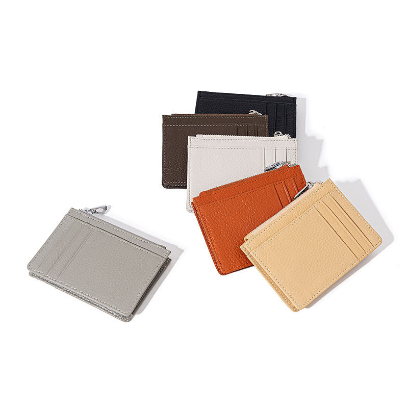 Genuine Leather Card Wallet Compact Short Wallet with Multiple Card Slots Portable Coin Pouch Pebble Texture Design