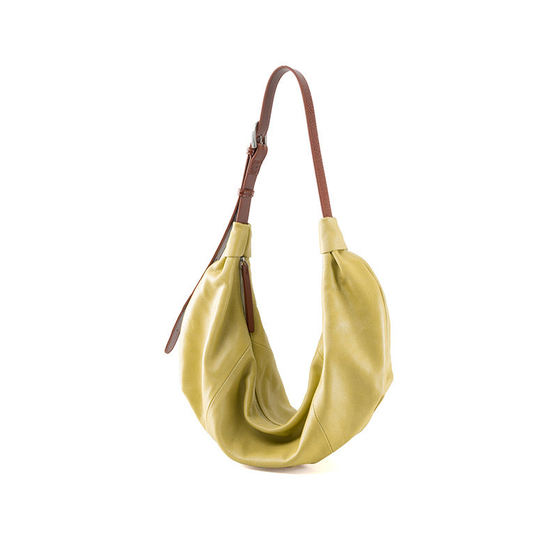 Niche Design Crossbody Bag with Top Grain Leather Zipper Closure Versatile Handheld Dumpling Bag for Chic Underarm Carry