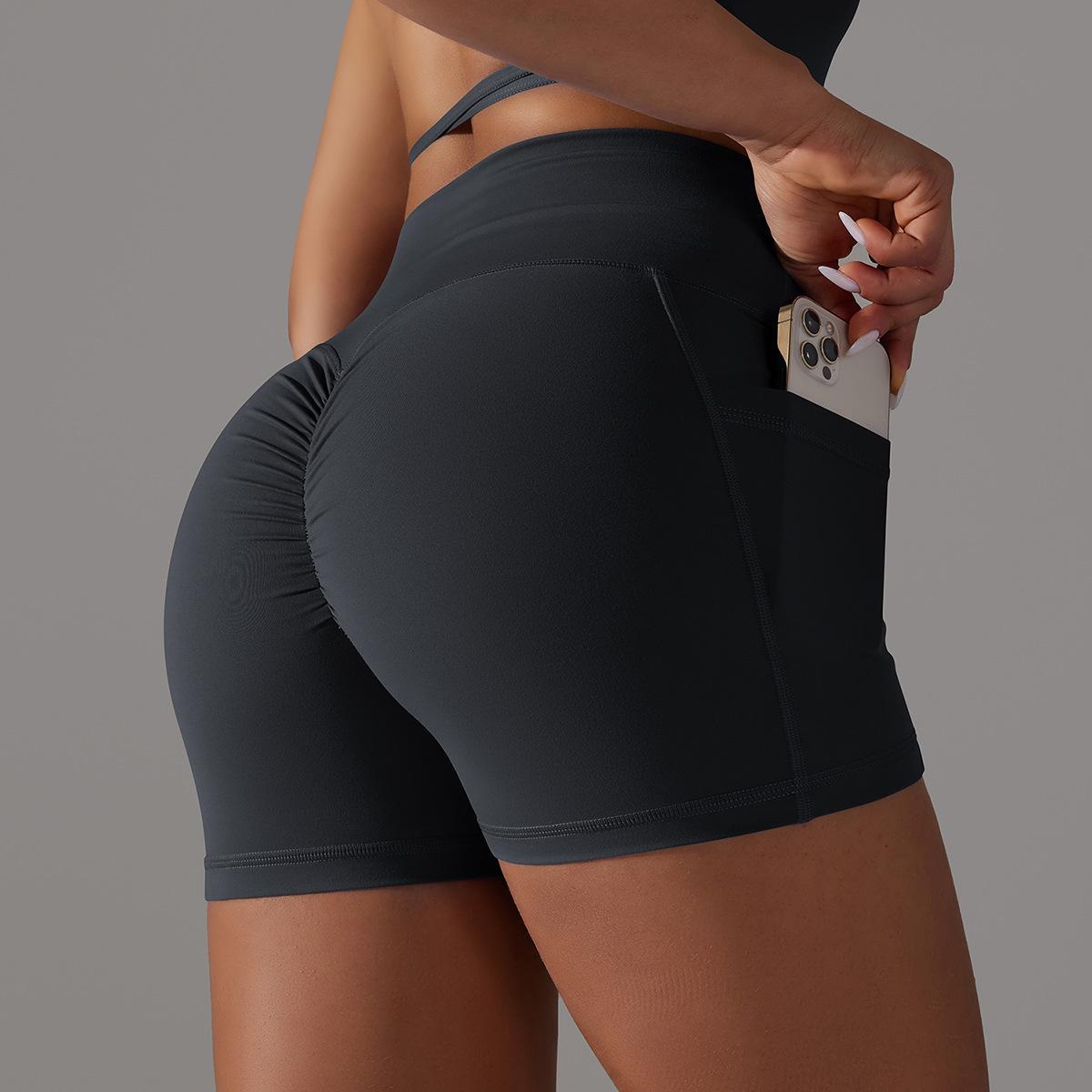 Trending High Waisted Cross Cut Yoga Shorts with Pockets Soft Skin Friendly Fabric for Comfort and Breathability for Enhancing Your Curves