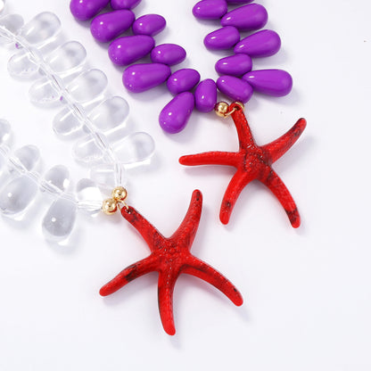 Vibrant Ocean-Inspired Holiday Necklace with Chunky Colorful Beads and Eye-Catching Starfish Pendant - Perfect for Women’s Summer Style