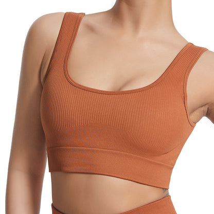 Seamless Yoga Tank Top for Women UV Protection High Elasticity Shockproof Fitness Sports Bra with Ribbed Design for Comfort