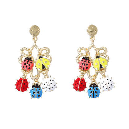 Unique Creative Alloy Drip Oil Ladybug Tassel Drop Earrings for Women - Versatile, Stylish, and Perfect for Casual Outfits