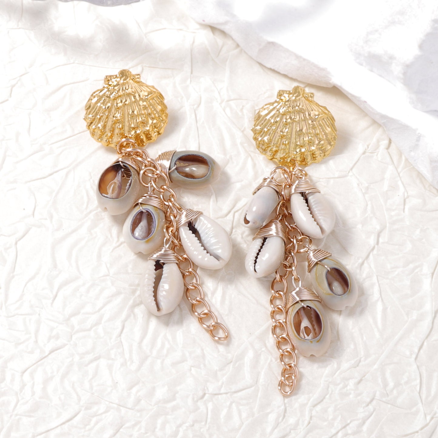 Bohemian Vacation Style Relaxed Shell Alloy Scallop Earrings - Versatile Beach Wear for Women