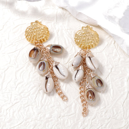 Bohemian Vacation Style Relaxed Shell Alloy Scallop Earrings - Versatile Beach Wear for Women