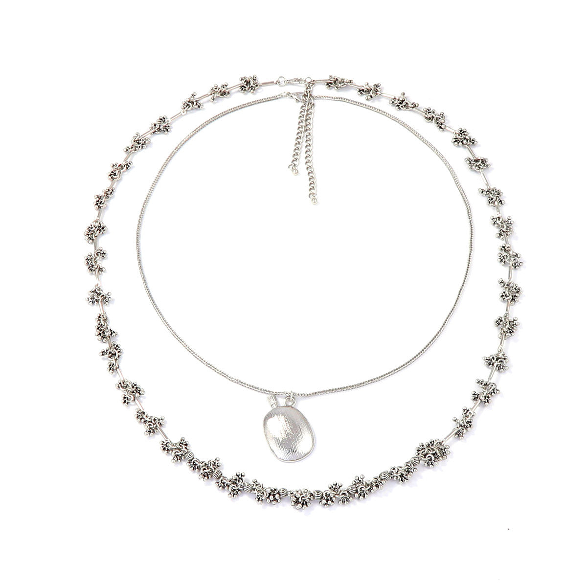 Stylish Minimalist Alloy Wine Flask Pendant with Floral Accents - Double-layered Necklace for Chic Luxury Fashion
