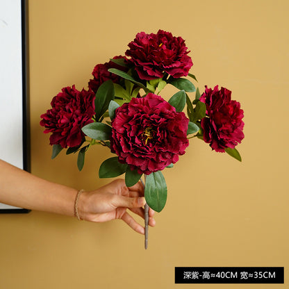 Realistic 5-Peony Faux Flowers for Wedding Decor - Perfect for Hotel and Venue Arrangements, Bouquets, and Aisle Markings