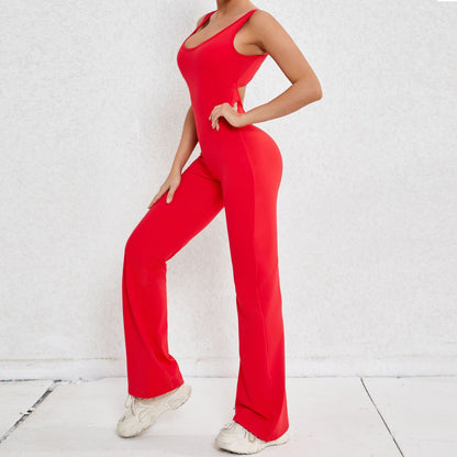 Peach Lifting Cut Out Back Yoga Jumpsuit Flared Body Suit for Comfort Performance in Your Workouts