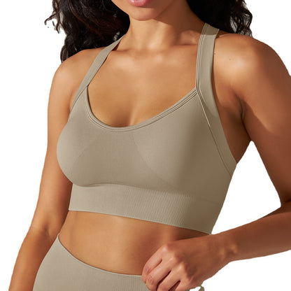 Seamless Wireless Sports Bra with Cross Back Design for Enhanced Support Ideal for Running Gym Workouts and Yoga Quick Dry Shockproof and Women's Activewear