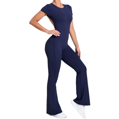 High Intensity Backless Yoga Jumpsuit for Women Flared Leg Fitness Bodysuit for and Performance