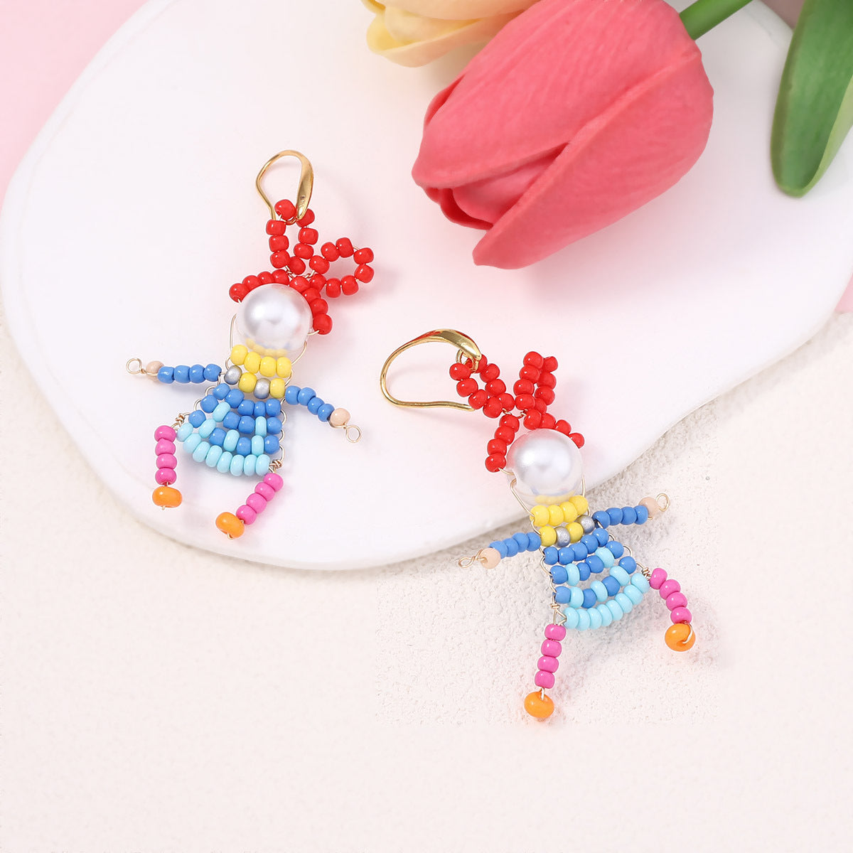 Unique Handcrafted Cartoon Character Beaded Hook Earrings - Quirky, Adorable Designs for a Playful Style