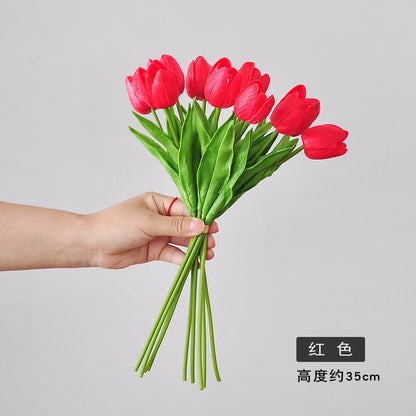 Modern Minimalist 10-Head Realistic Artificial Tulip Bouquet – Perfect for Home or Office Décor