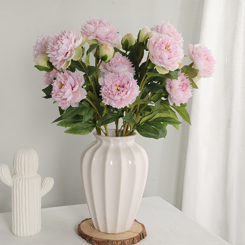 Elegant Home Décor: Long-Stemmed Peony and Paeonia Flowers Bouquet for Living Room | Stunning Soft Decoration with 3-Heads Including Royal Peony