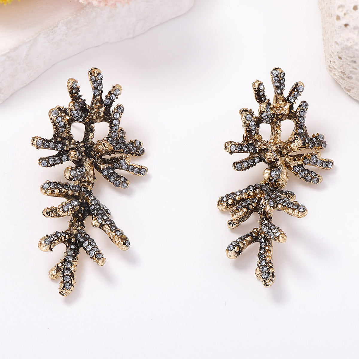 Stylish Allure: Unique Alloy Full-Diamond Coral Earrings for Women - Elegant, Versatile, and High-Quality Accessory Perfect for Any Occasion