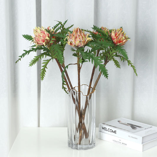 Realistic Thistle Flower Arrangement - Stunning Faux Floral Home Décor for Living Room - Elegant Artificial King Protea Plant Perfect for Year-Round Beauty