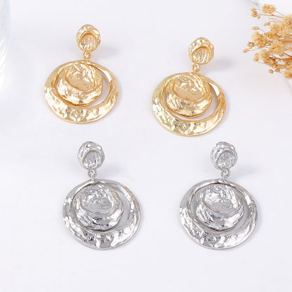 Chic Vintage-Inspired Geometric Hammered Textured Round Dangle Earrings - Effortlessly Stylish and Versatile for Every Occasion