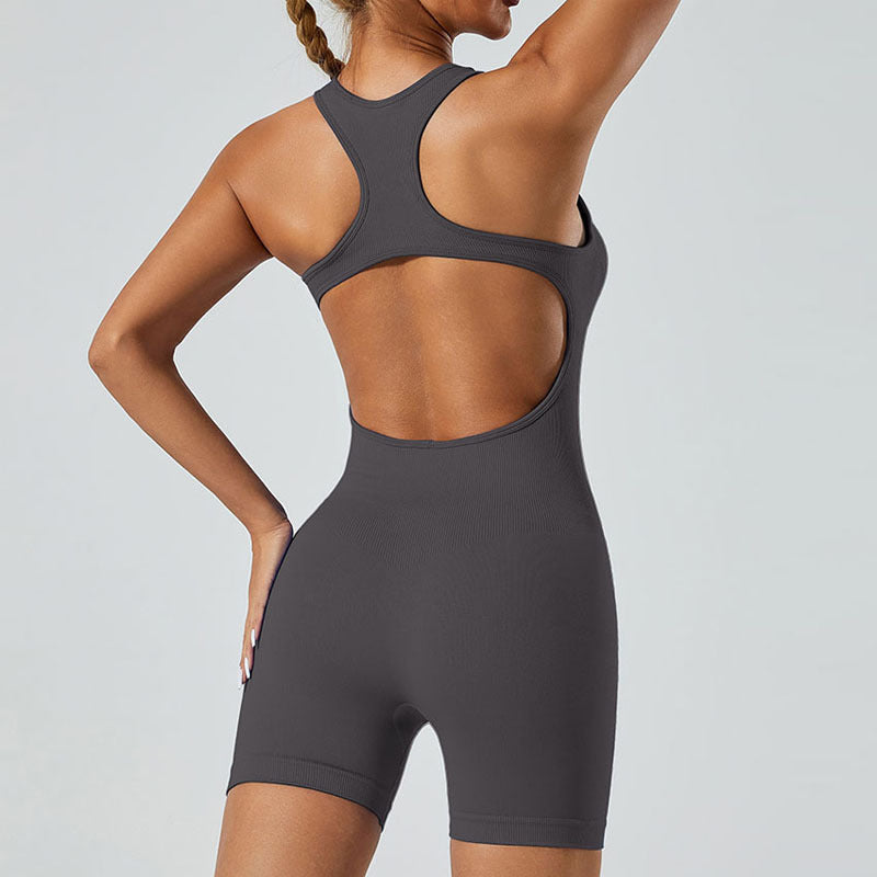 Seamless Yoga Bodysuit for Women Backless Design Butt Lifting Fitness Shorts with High Stretch for Comfort and Flexibility