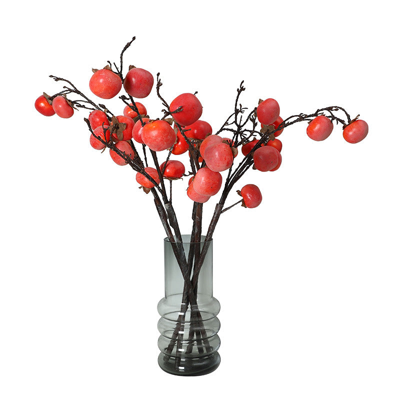 Realistic 7-Fruit Persimmon Branch – Stunning Home Decor for Living Room and Entryway – Lifelike Berry Floral Arrangement Perfect for Soft Furnishings