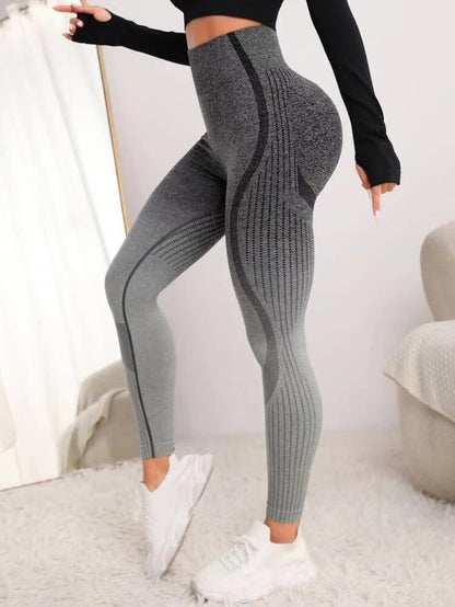 Seamless Knit Gradient Hollow Out High Waisted Yoga Pants Sculpting Stretchy Peach Butt Workout Leggings for Outdoor Fitness