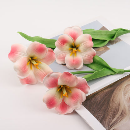 PU Open-Edged Tulip Artificial Flowers - Luxurious Textured Faux Floral Arrangements for Home Décor, Dining Tables, and Living Room Accents