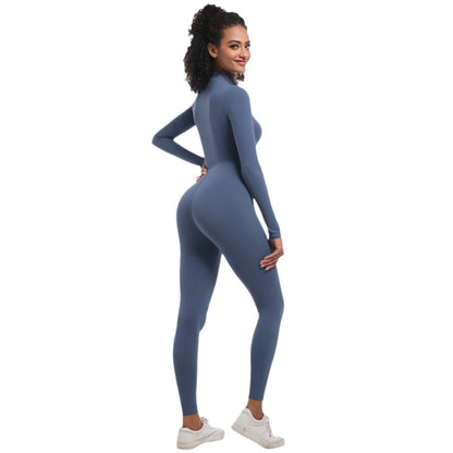 Women's Zipper Long Sleeve Yoga Jumpsuit Quick Dry High Intensity Workout Bodysuit for Running and Fitness