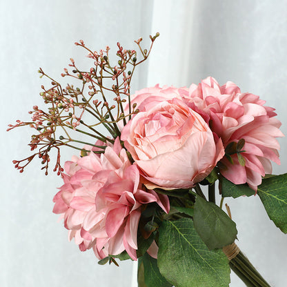 Stunning Artificial Dahlia and Rose Bouquet - Perfect for Wedding Decorations, Bridal Handheld Flowers, and Festive Events