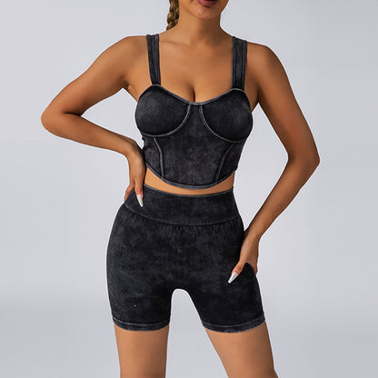 Seamless Sculpting Yoga Set with Breathable Short Shorts Chest Pad Tank Top and Butt Lifting Design for Comfort and Flexibility