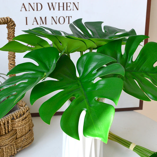 Nordic INS Short Monstera Leaf Artificial Plant Decor - Lifelike Green Wall Decoration for Home, Office, and Events - Perfect for Floral Arrangements and Eco-Friendly Decor