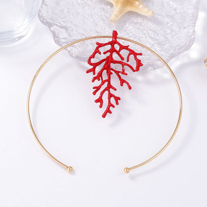 Stunning Minimalist Red Branch Oil Drip Pendant Necklace - Perfect Beachy Coral Jewelry for Women’s Casual Wear
