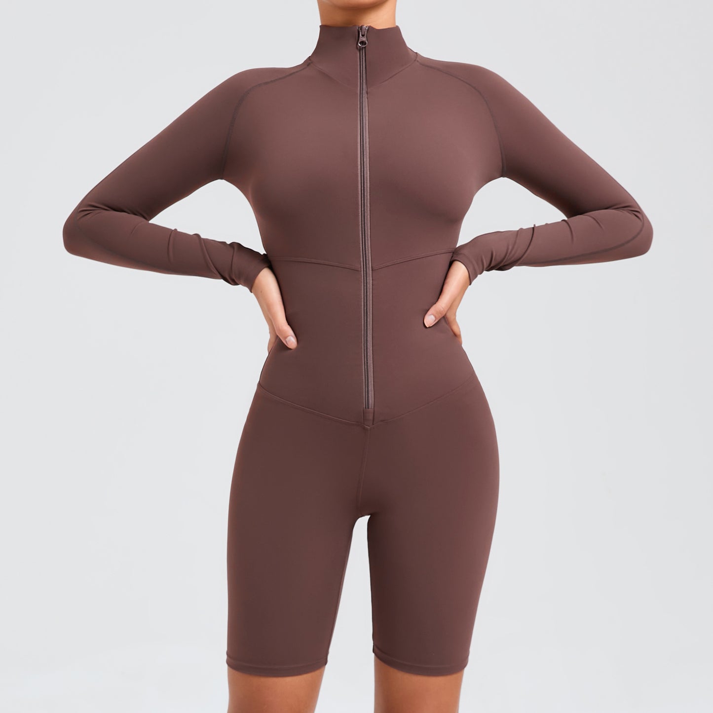 Firming Zipper Long Sleeve Bodysuit for Dance Fitness Yoga Tummy Control Activewear Jumpsuit 51002