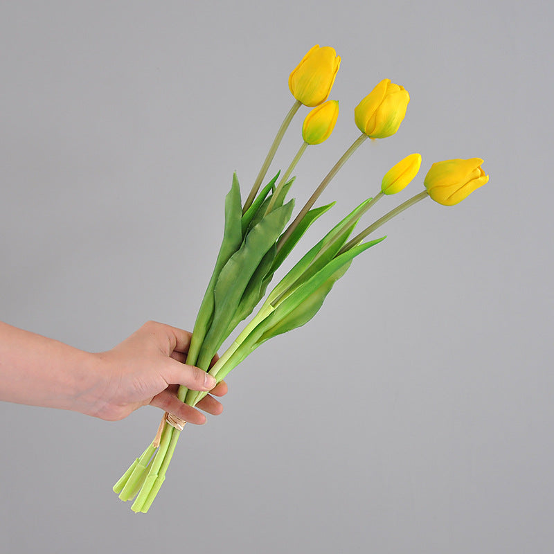 Luxury Realistic High-Stem Artificial Tulip Bouquet –  Synthetic Touch Faux Flowers for Elegant Home Decor and Lush Greenery Accents