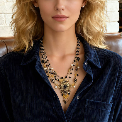 Exquisite Bohemian Dual-Wear Jewelry – Alloy Beaded Tassel Pendant Headpiece and Western-style Necklace for Unique Ethnic Flair