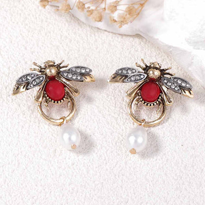 Stylish Vintage-Inspired Insect Water Drop Faux Pearl & Micro Pave Zircon Animal Earrings – Exquisite High-End Design for Women