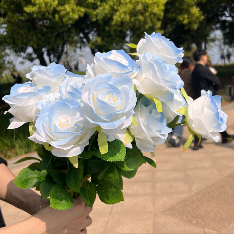 Stunning Fake Ice Blue Rose Bouquet - Realistic Faux Floral Arrangement for Home Decor, DIY Gifts, and Photography; High-Quality, Lifelong Beauty