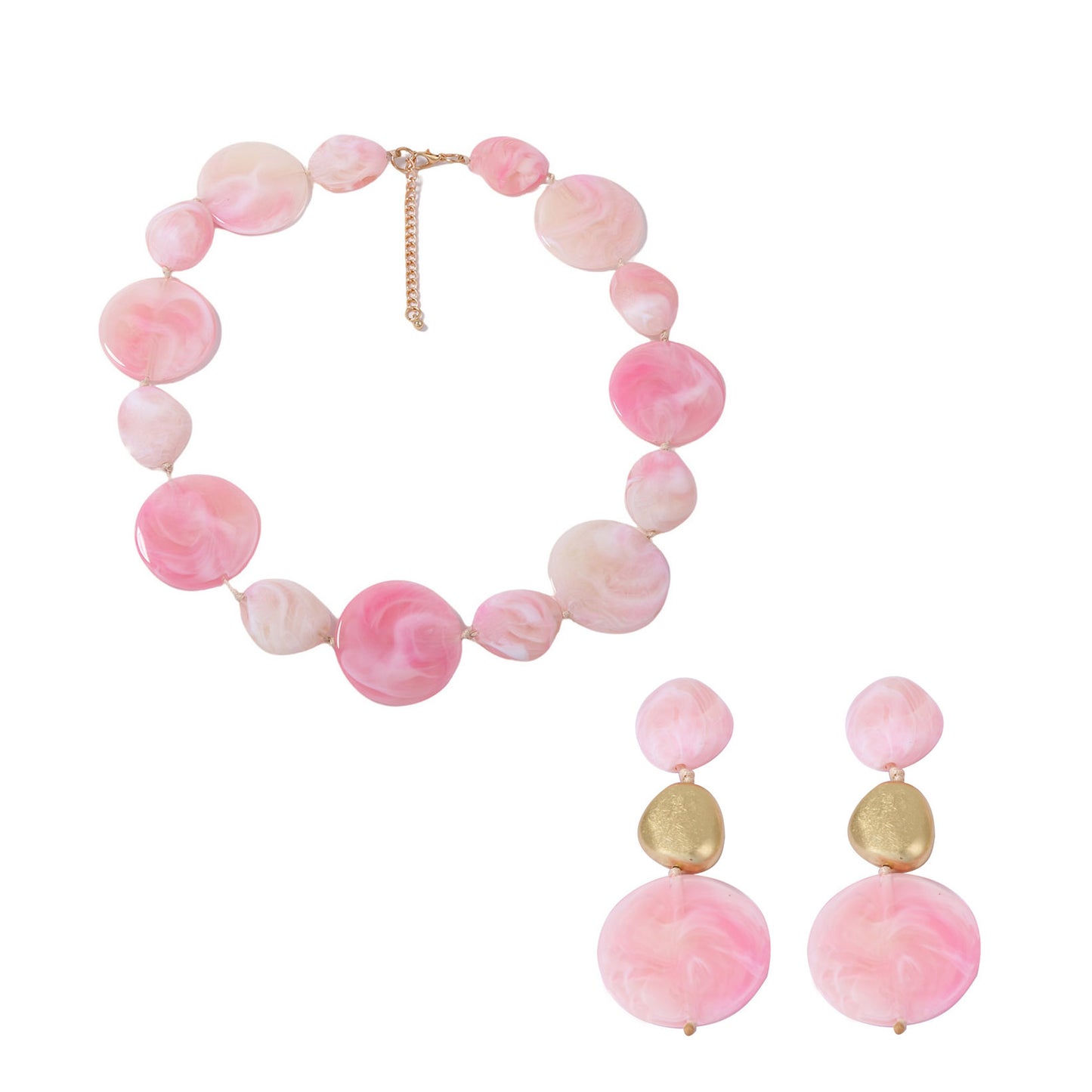 Stylish Minimalist Pink Beaded Geometric Earrings and Necklace Jewelry Set - Perfect for Any Occasion