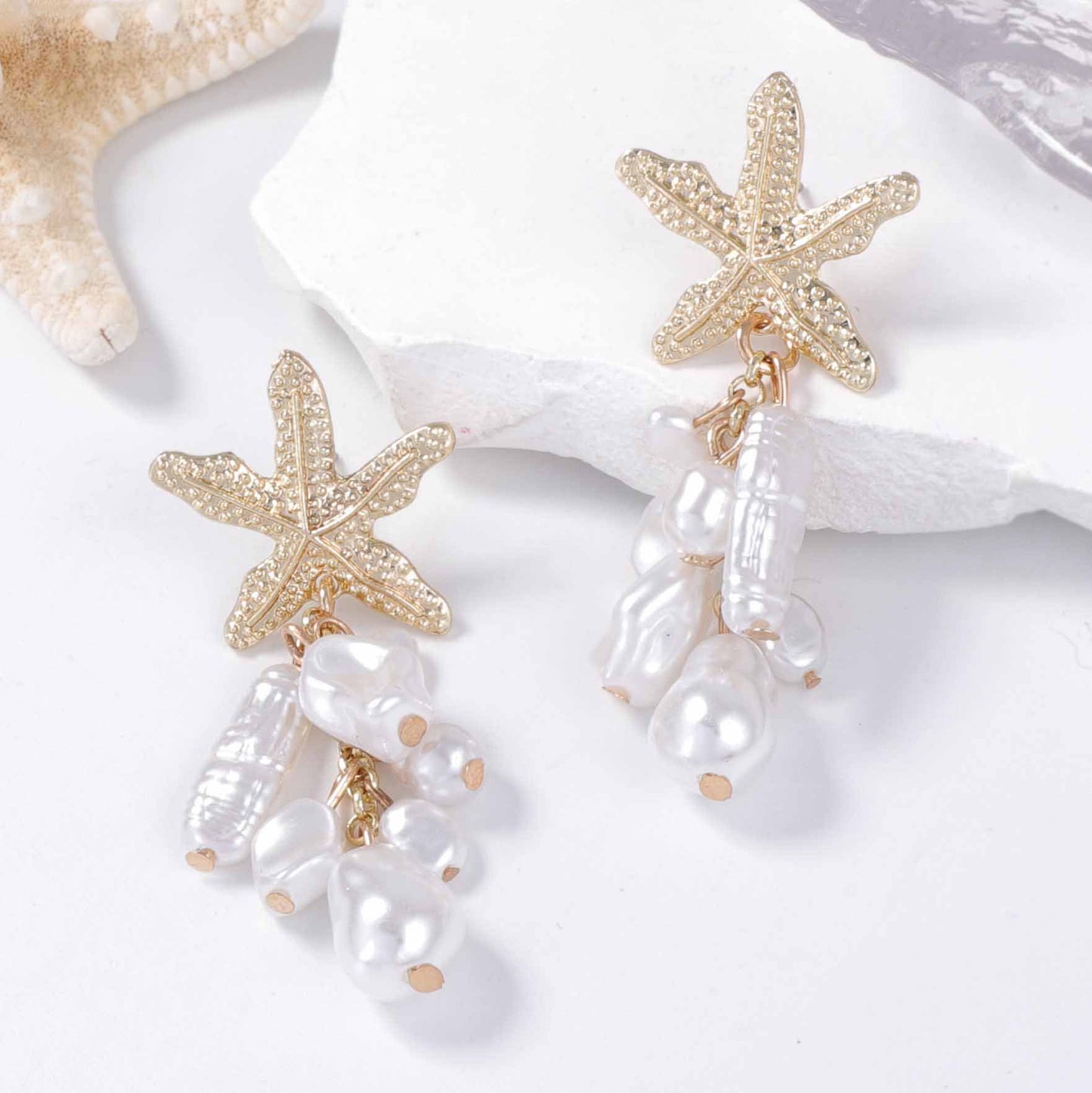 Stylish Alloy Starfish Pearl-Inspired Tassel Earrings - Versatile Ocean-Inspired Jewelry for Women, Perfect for Casual or Commute Outfits