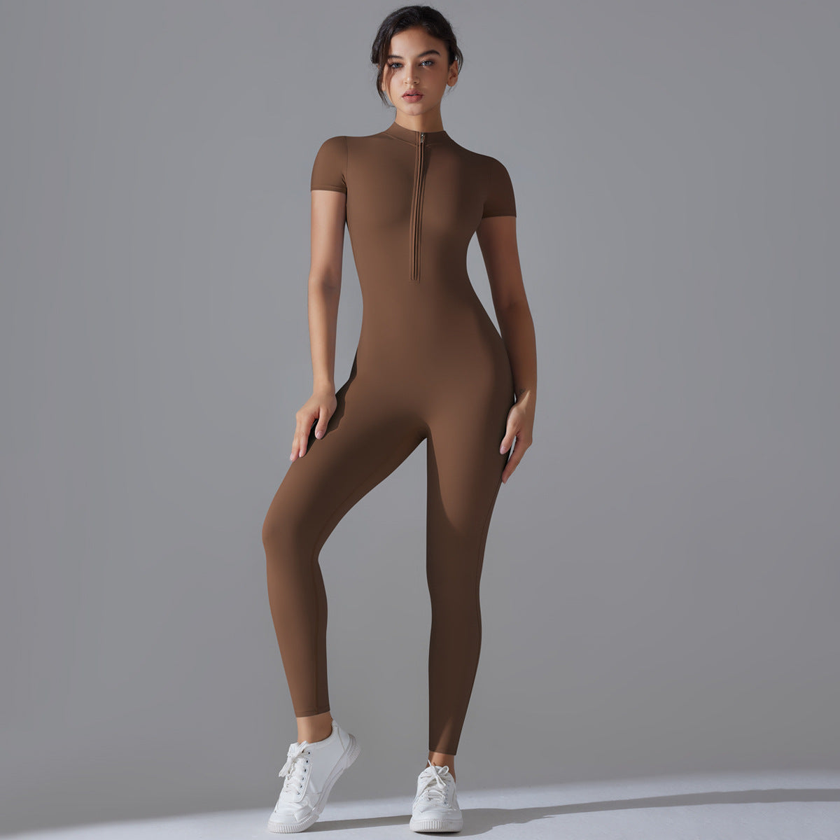 Open Collar Zippered Short Sleeve Bodysuit for Women for Dance Fitness and Yoga Form Fitting Activewear for Comfort and Performance