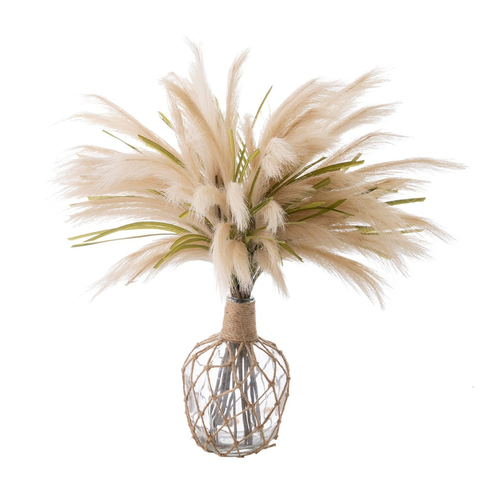 Realistic Pampas Grass Faux Flower Bouquet - Elegant Home Décor with Wooden Handle, Perfect for Floral Arrangements, Rustic Weddings & Special Occasions - MW09987