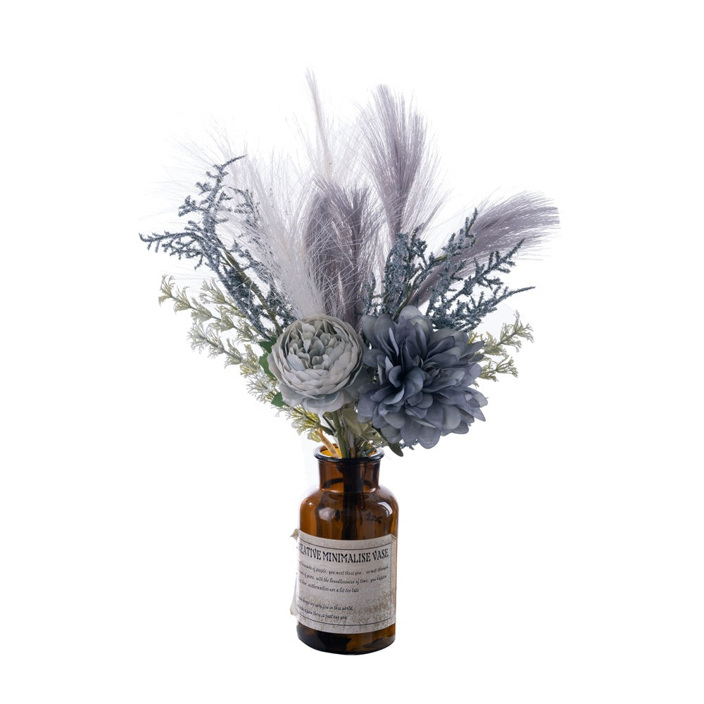 Elegant Faux Dahlia and Reed Handcrafted Flower Arrangement for Home Décor and Wedding Celebrations - Perfect for Bouquets and Stylish Accents | Model CF01319