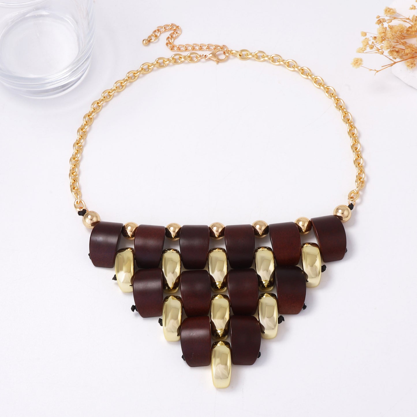 Unique Geometric 3D Wooden CCB Interlocking Triangle Pendant Necklace and Bracelet Set – Stylish, Handmade Jewelry for a Modern Look