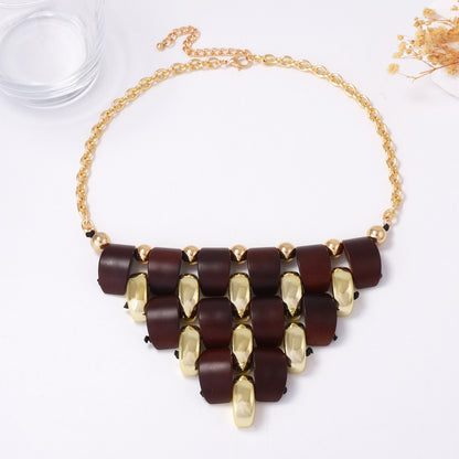 Unique Geometric 3D Wooden CCB Interlocking Triangle Pendant Necklace and Bracelet Set – Stylish, Handmade Jewelry for a Modern Look
