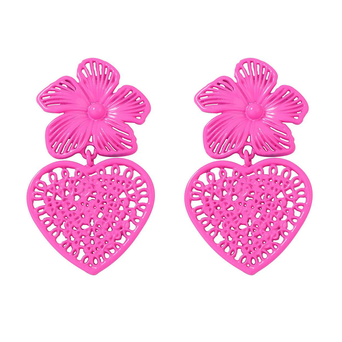 Exquisite Oversized Alloy Spray-Painted Hollow Heart-Shaped Floral Coconut Shell Drop Earrings for Elegant Ladies - Perfect for Parties and Special Occasions