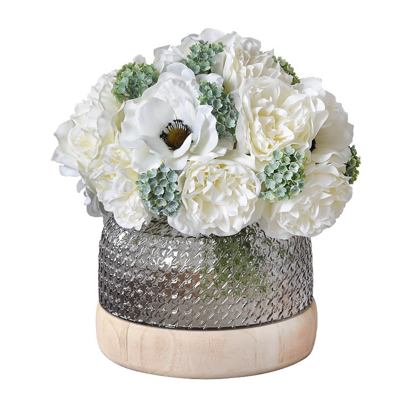 Nordic-Inspired Artificial Peony Bouquet - Fresh and Elegant Silk Flower Handheld Arrangement for Modern Weddings - Ideal Bridal Bouquet with Silver Lotus Accents