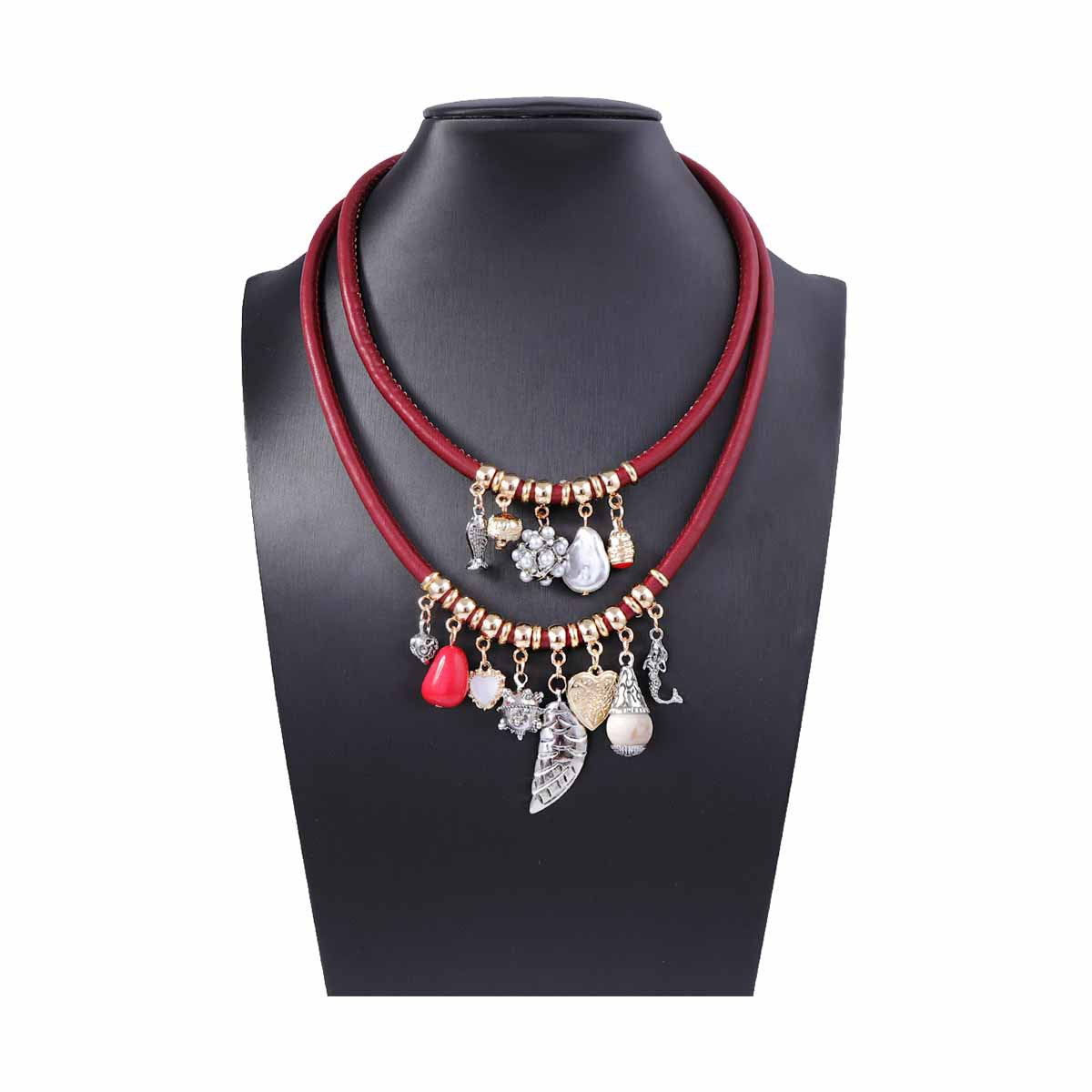 Chic Vintage-Inspired 2-Piece Alloy Faux Pearl Fish Geometric Pendant Necklace Set – Versatile Accessory for Casual and Commute Styles