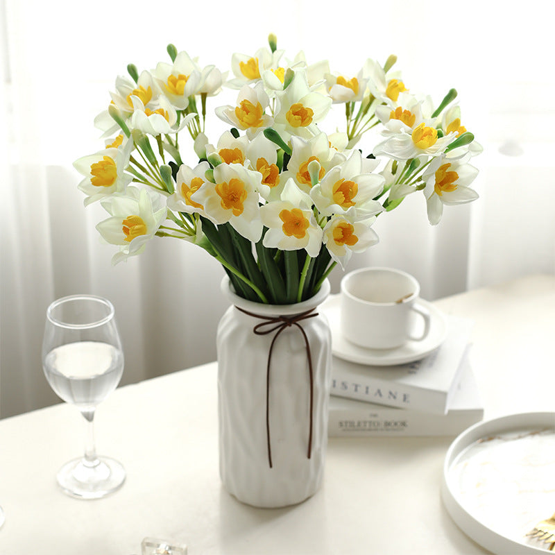 Luxurious Silk Daffodil Faux Flowers - Elegant Nordic Home Décor for Window Display and Soft Furnishings