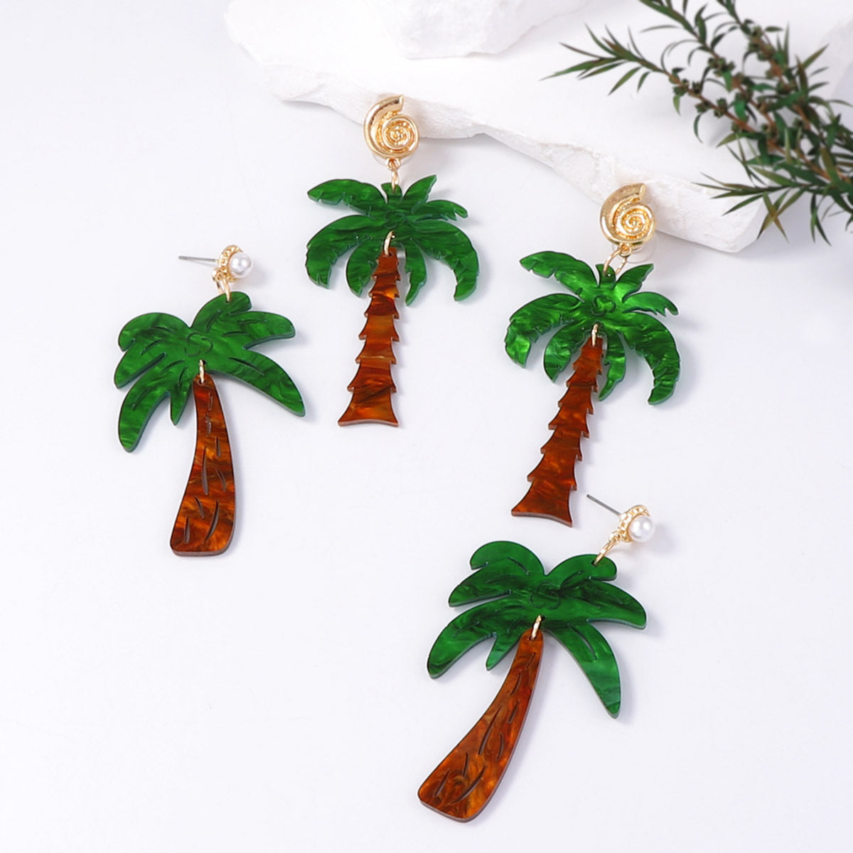 Chic Ocean-Inspired Casual Vacation Earrings: Unique Creative Design Shell and Faux Pearl Coconut Tree Pendant for Women