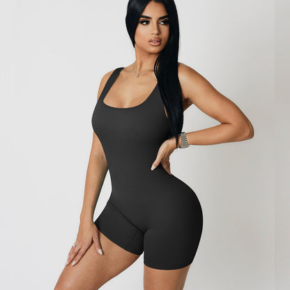 Seamless Backless Square Neck Yoga Romper for Women Sculpting Sleeveless One Piece Workout Suit with High Waisted Leggings for Comfort and Flexibility