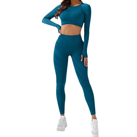 Women's Autumn and Winter Yoga Outfit Set Outdoor Sports Running Leggings with Butt Lifting Feature Long Sleeve Fitness Top 2 Piece Activewear for Enhanced Comfort and Style