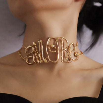 Trending Hip-Hop Punk Style Hollow Out Irregular Letter Choker Necklace – Bold Metal Design with High-End Appeal
